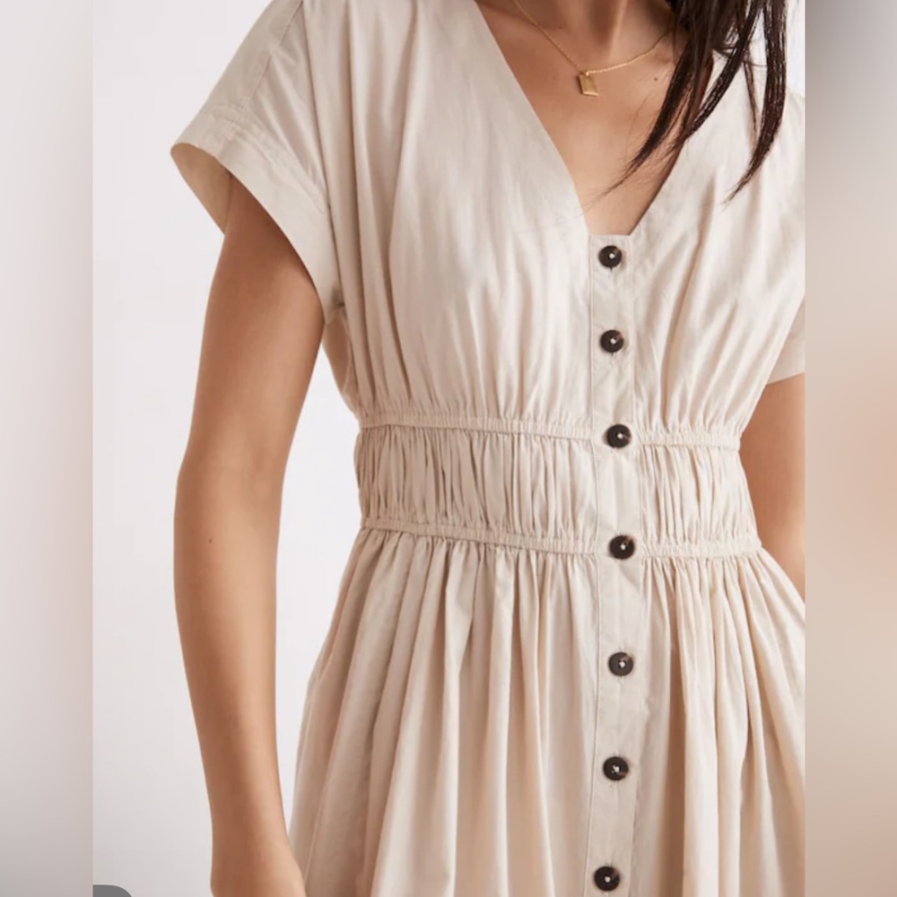 NWT Madewell Poplin Sophia Button-Front Midi  Neutral Dress, NH564, Size Medium - Picture 4 of 16